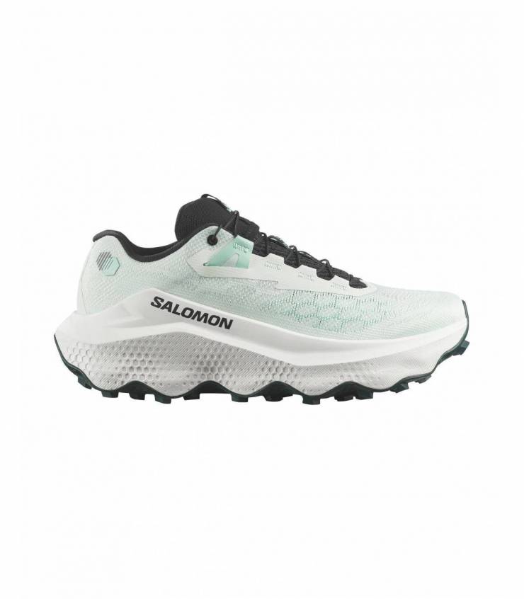 Salomon Ultra Glide 4 Mujer Clearly Aqua Vanilla Ice Lichen vista lateral