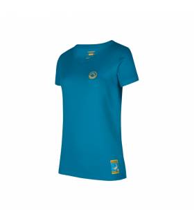 La Sportiva Climbing on the Moon T-Shirt Mujer Turchese/Giallo outlet