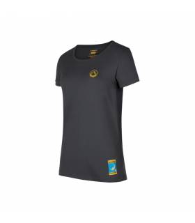 La Sportiva Climbing on the Moon T-Shirt Mujer Carbon/Giallo outlet